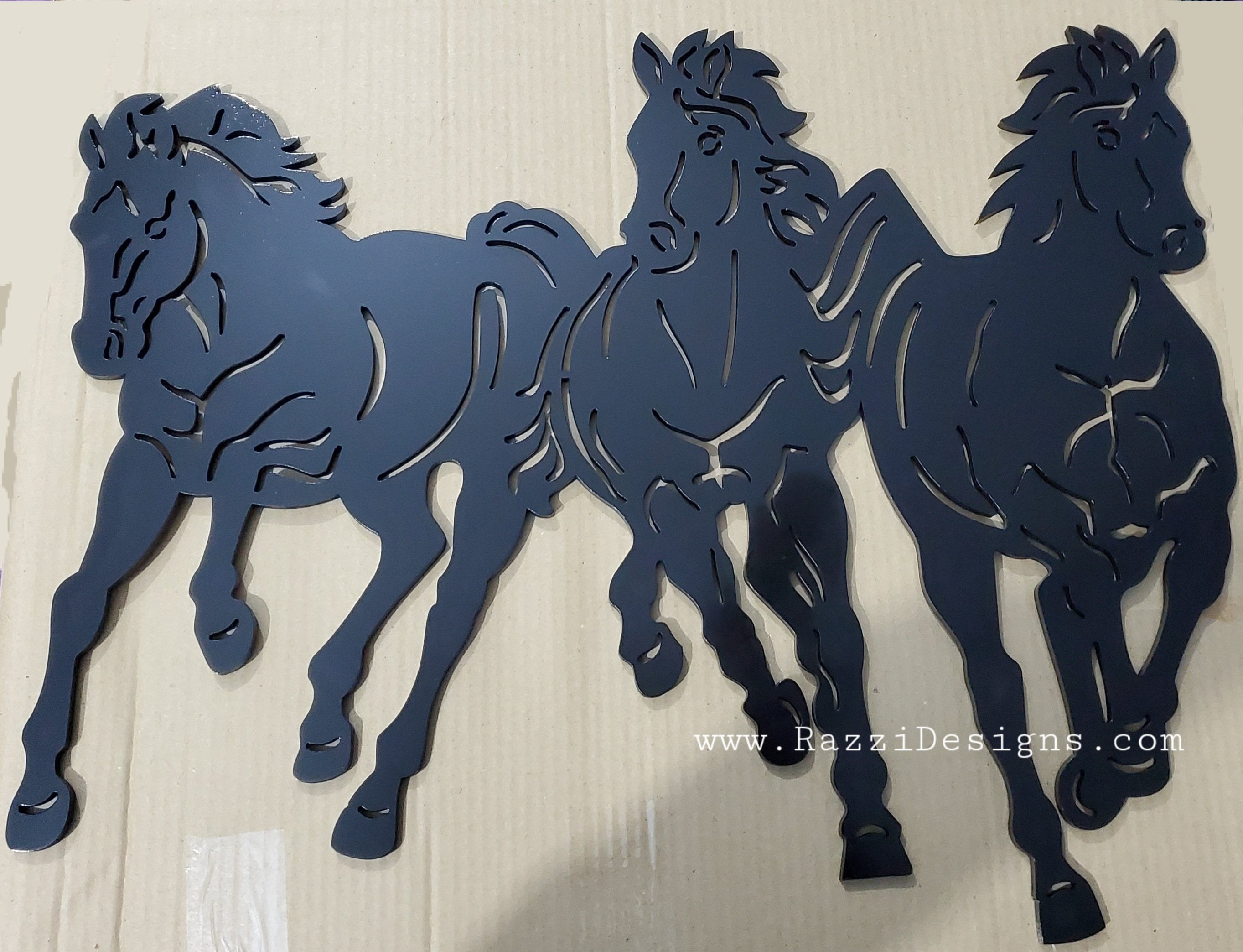 Running Horses Wooden Art